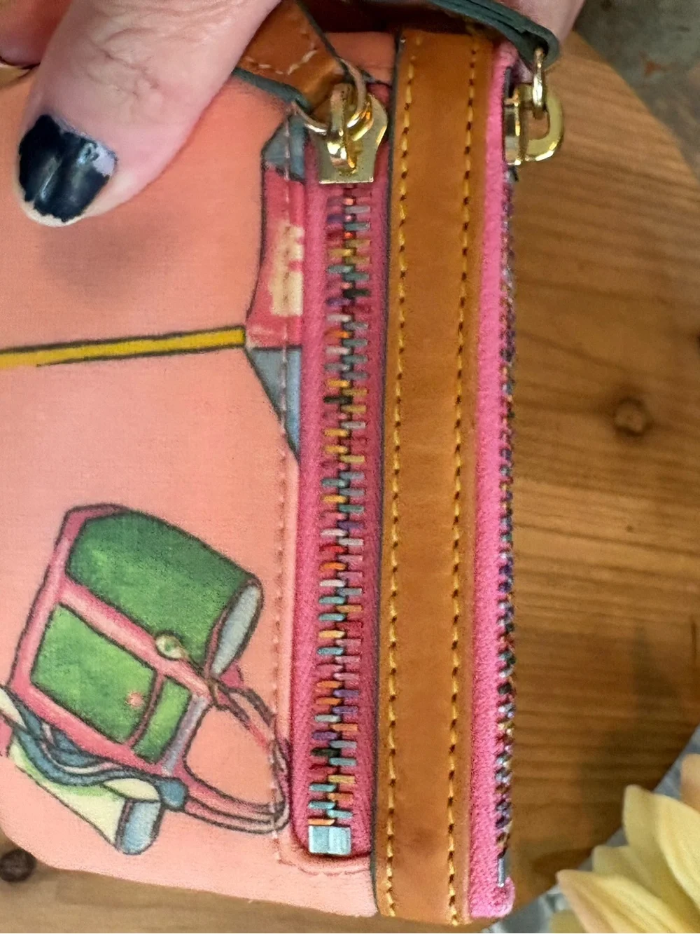Dooney & Bourke Pink Novelty Coin Purse Keychain Heart Charm Multicolor Zip